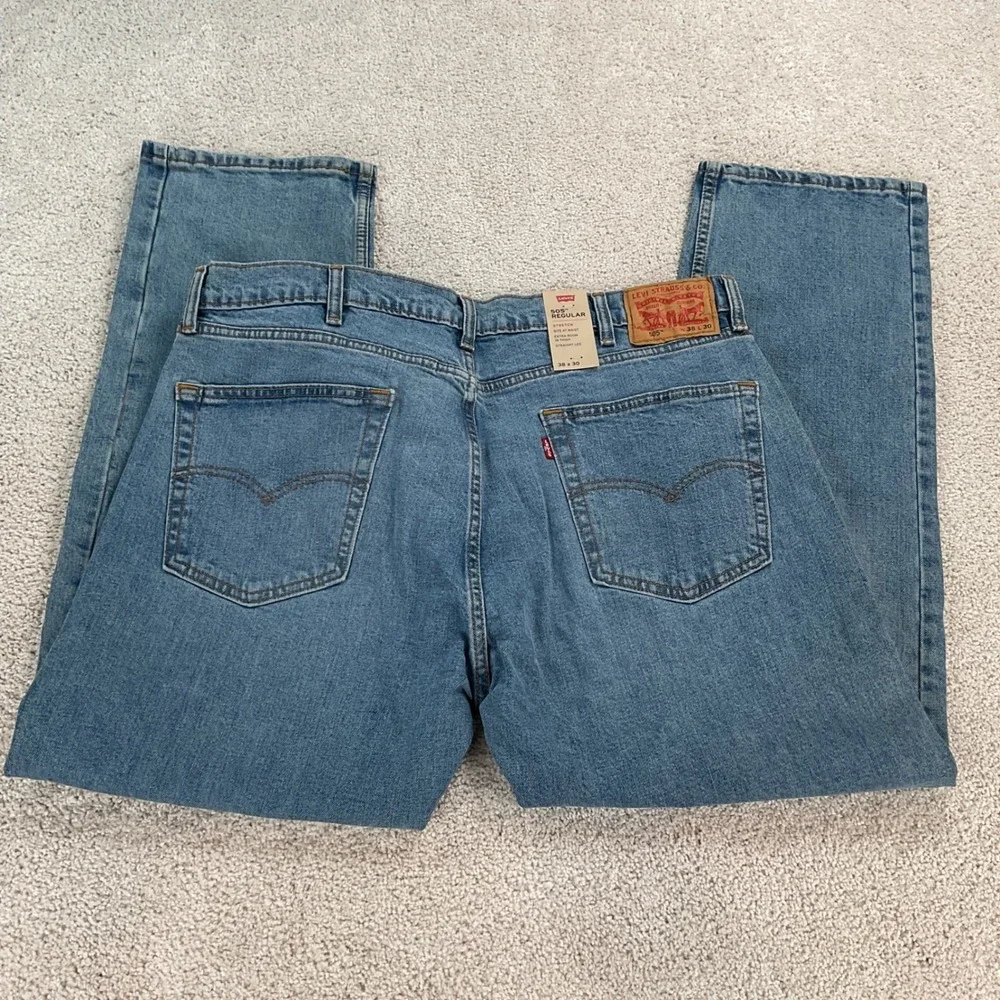 Levis 505 Regular Fit Stretch Mens Jeans Light Wash‎ Blue 38x30 Straight Leg NEW